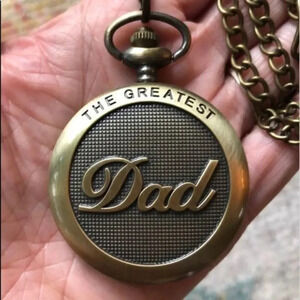 “The Greatest Dad” Bronze Pocket Watch with Pocket Chain NWT